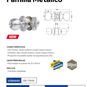 Cerradura De Pomo Kinglock Cromo Mate